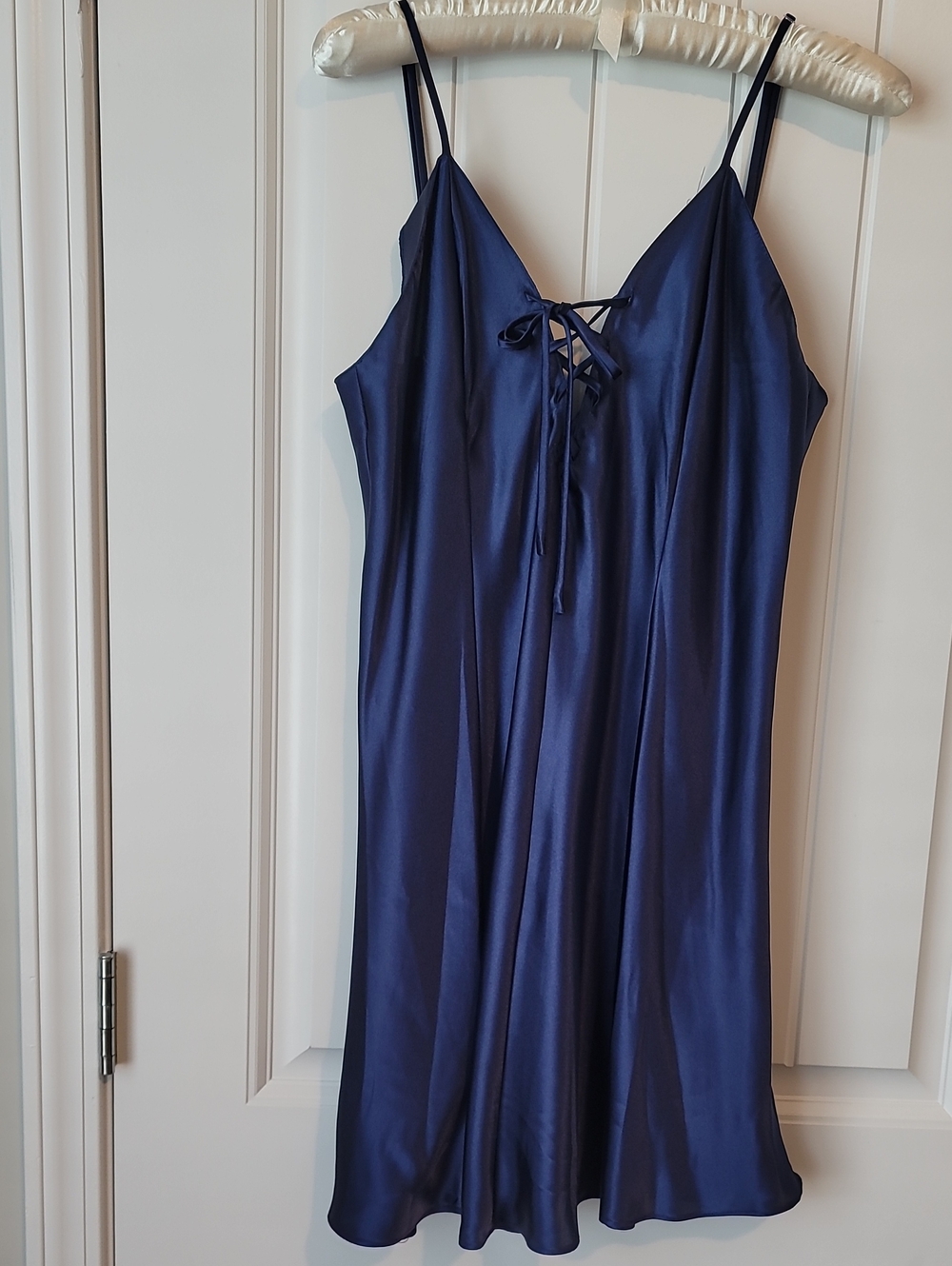 Vintage 90's Frederick's of Hollywood Navy  Lace-Up Chemise/Nightie